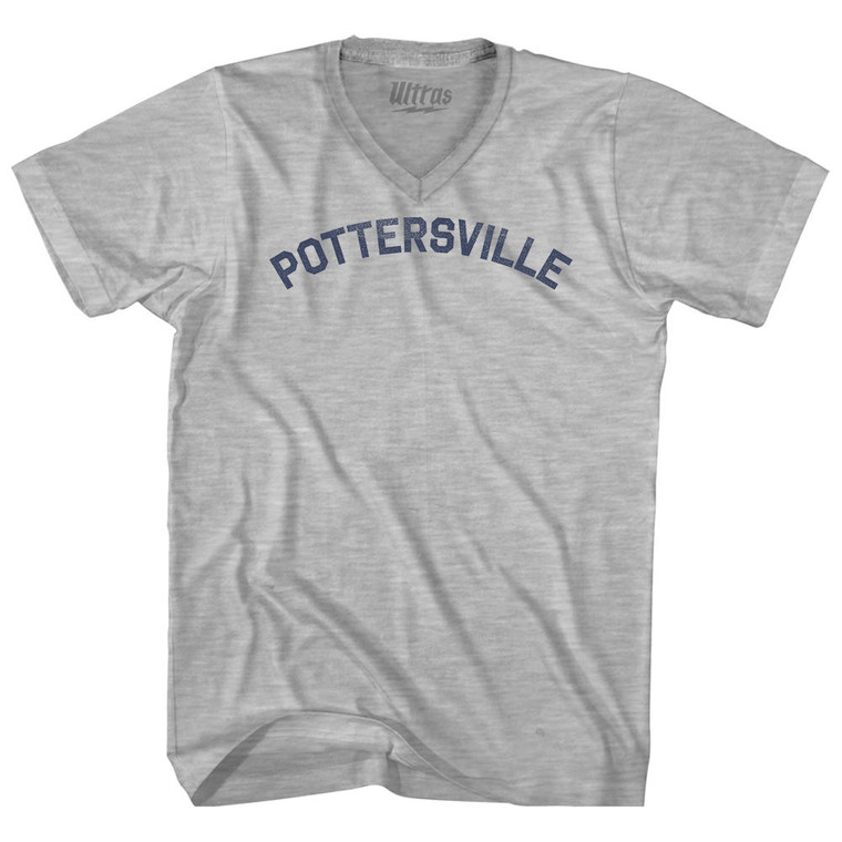 Pottersville Adult Cotton V-neck T-shirt - Grey Heather
