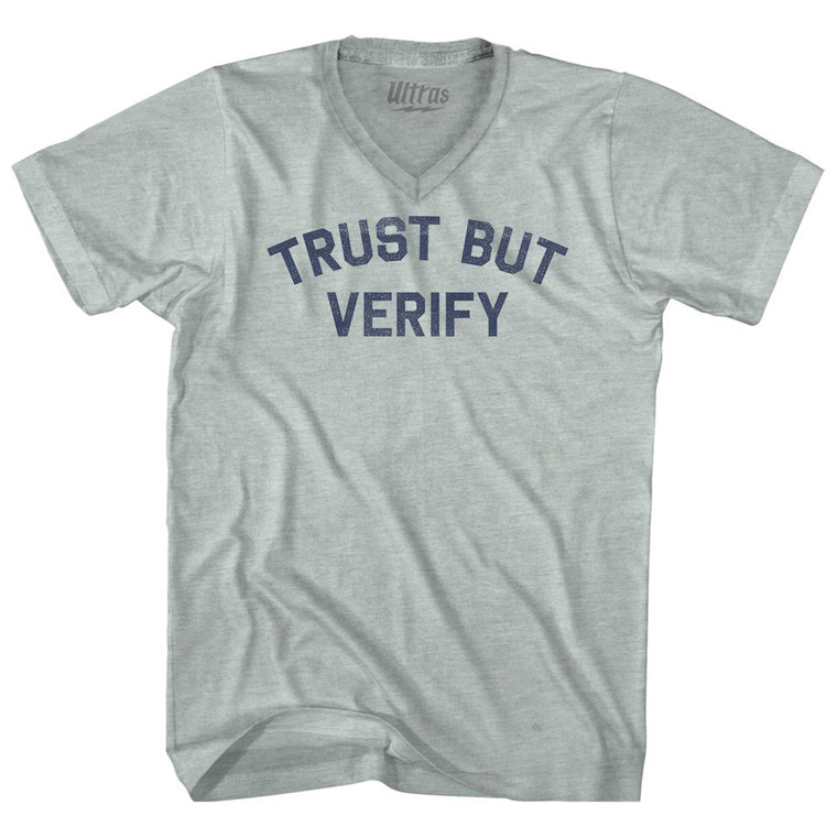 Trust But Verify Adult Tri-Blend V-neck T-shirt - Athletic Cool Grey