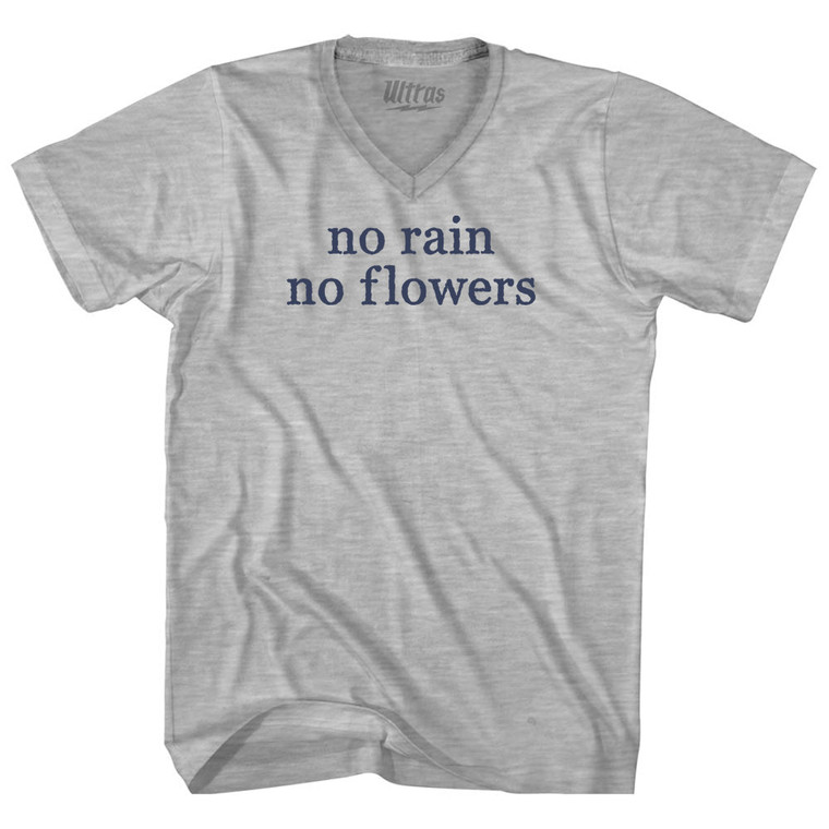 No Rain No Flowers Rage Font Adult Cotton V-neck T-shirt - Grey Heather