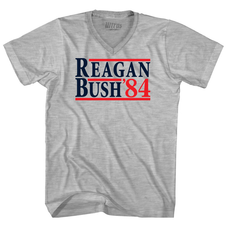 Reagan Bush 84 Adult Cotton V-neck T-shirt - Grey Heather