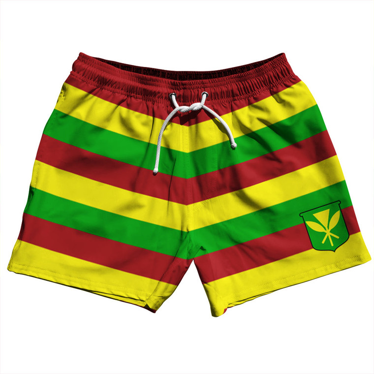 Hawaii Kanaka Maoli Flag 5" Swim Shorts Made in USA - Yellow Red Green