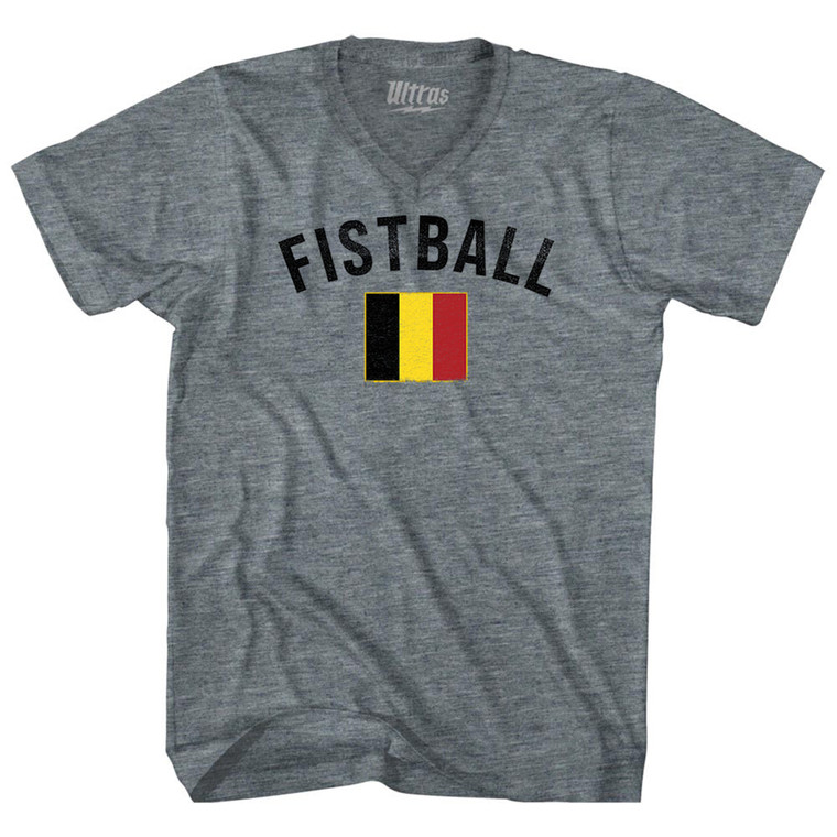 Belgium Fistball Country Flag Tri-Blend V-neck Womens Junior Cut T-shirt - Athletic Grey