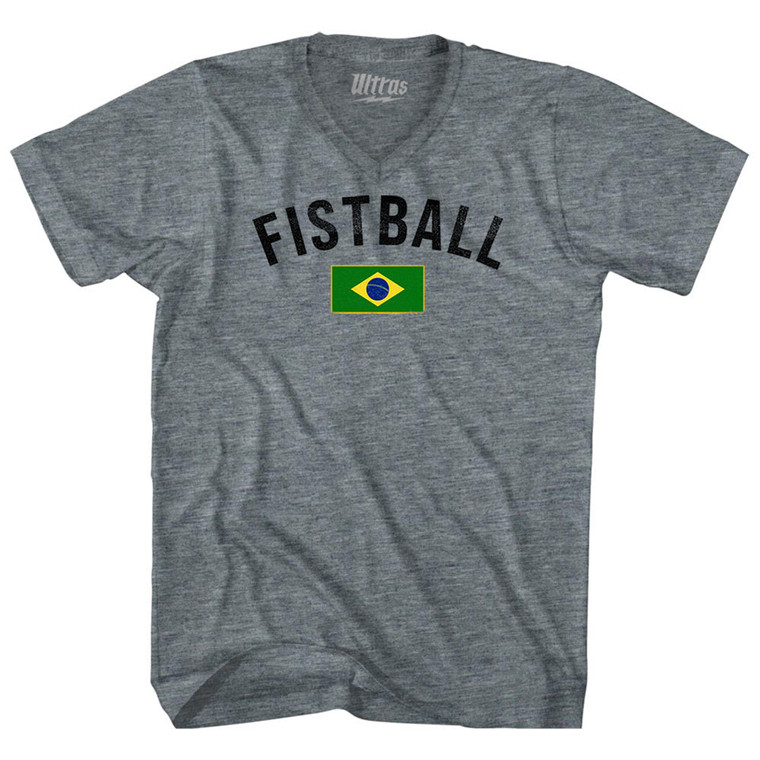 Brazil Fistball Country Flag Tri-Blend V-neck Womens Junior Cut T-shirt - Athletic Grey