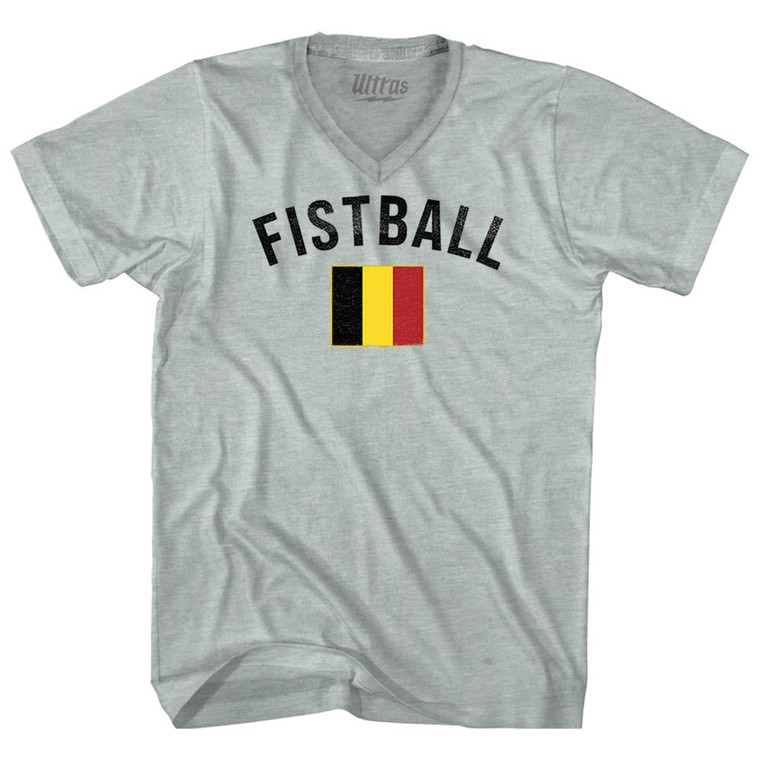 Belgium Fistball Country Flag Adult Tri-Blend V-neck T-shirt - Athletic Cool Grey