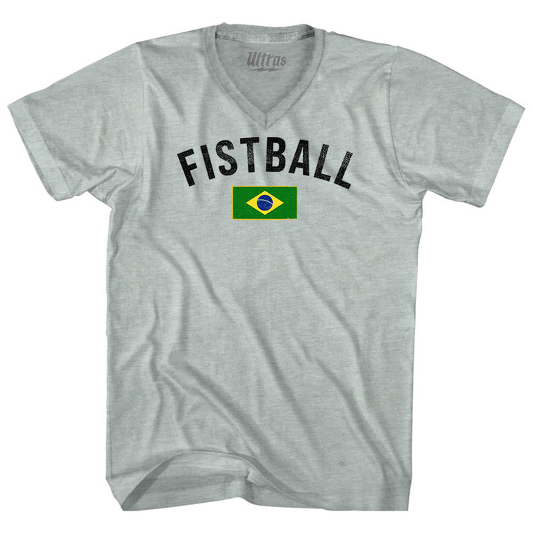 Brazil Fistball Country Flag Adult Tri-Blend V-neck T-shirt - Athletic Cool Grey