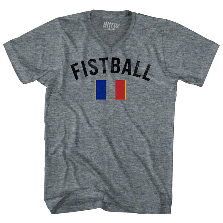 France Fistball Country Flag Tri-Blend V-neck Womens Junior Cut T-shirt - Athletic Grey