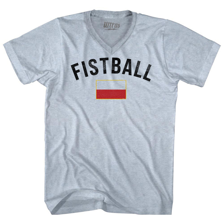 Poland Fistball Country Flag Adult Tri-Blend V-neck T-shirt - Athletic White