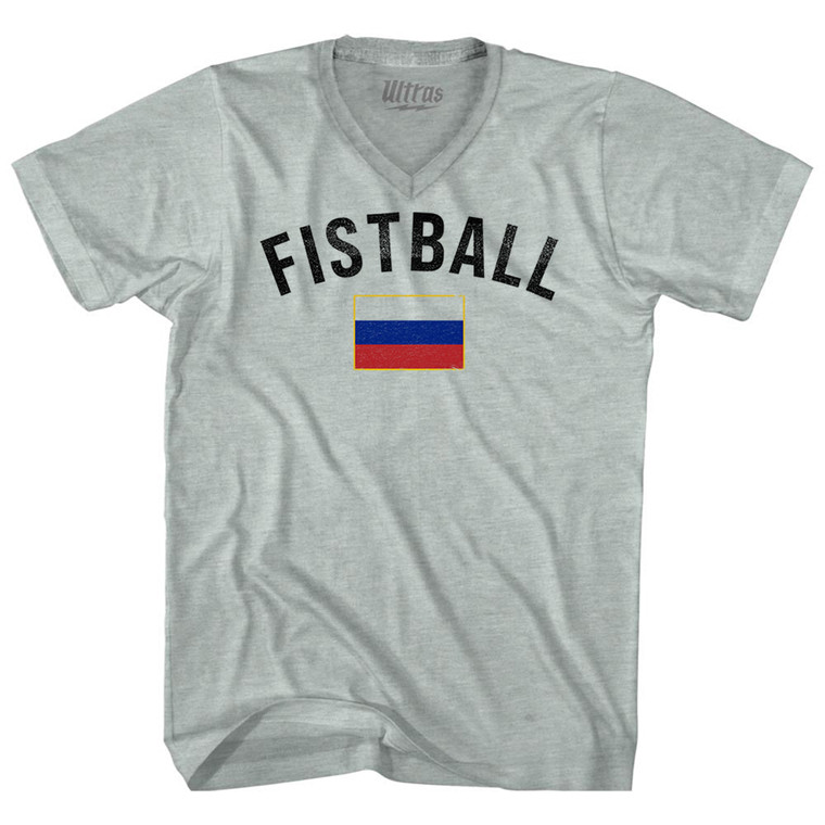 Russia Fistball Country Flag Adult Tri-Blend V-neck T-shirt - Athletic Cool Grey