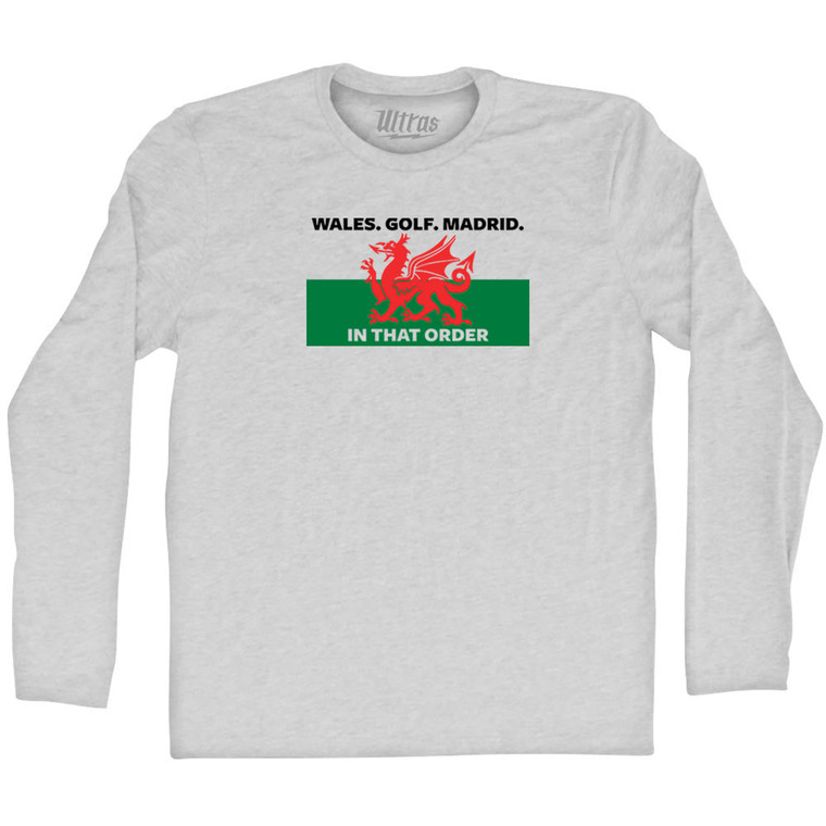 Wales Golf Madrid Adult Cotton Long Sleeve T-shirt - Grey Heather
