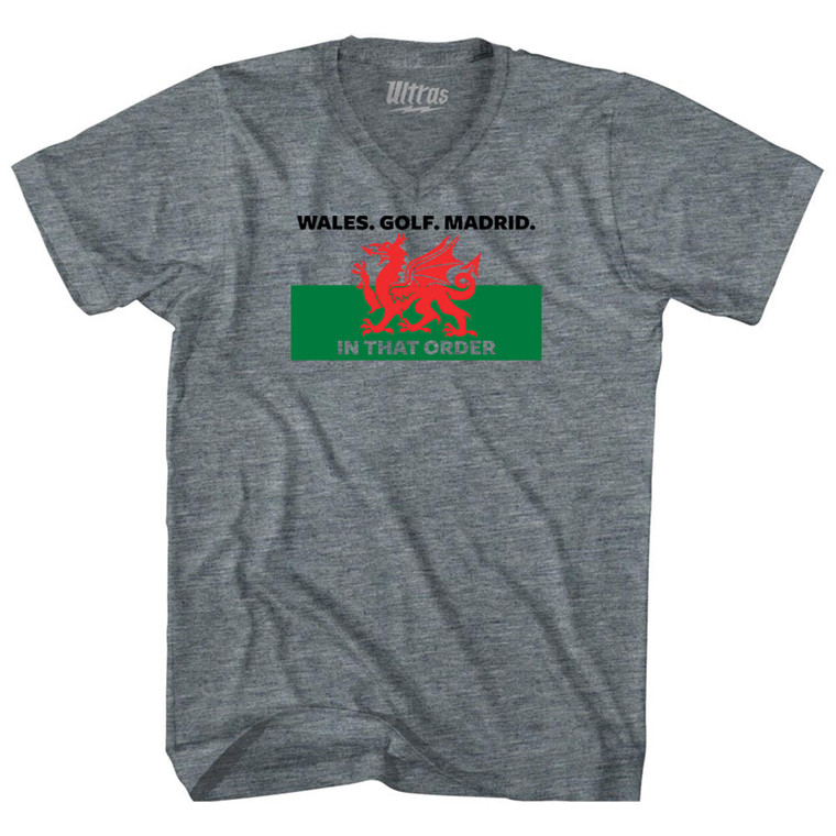 Wales Golf Madrid Adult Tri-Blend V-neck T-shirt - Athletic Grey