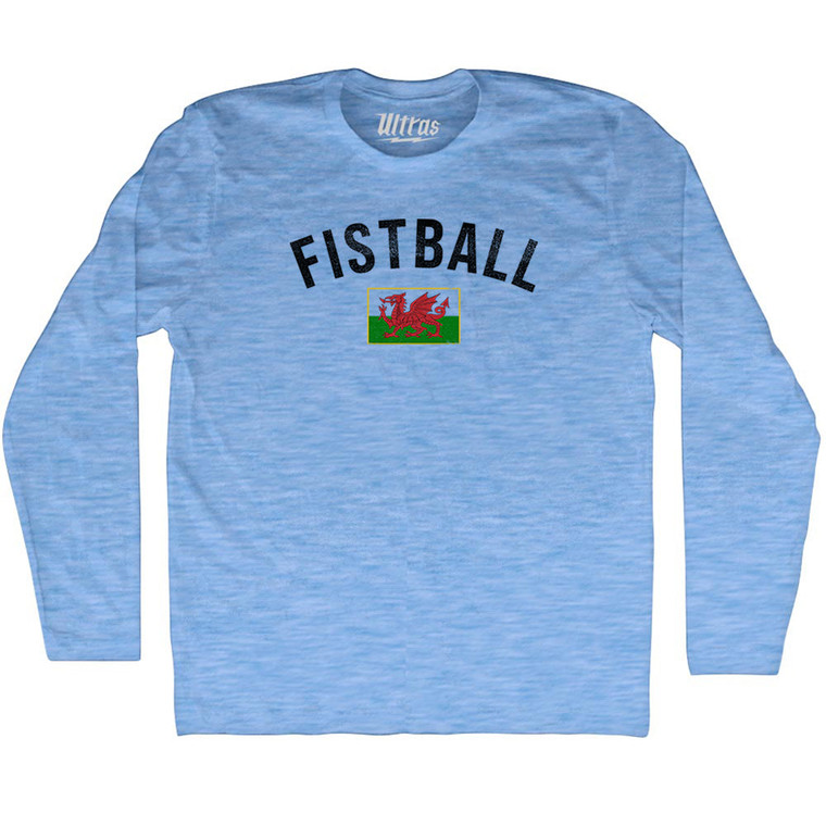 Wales Fistball Country Flag Adult Tri-Blend Long Sleeve T-shirt - Athletic Blue