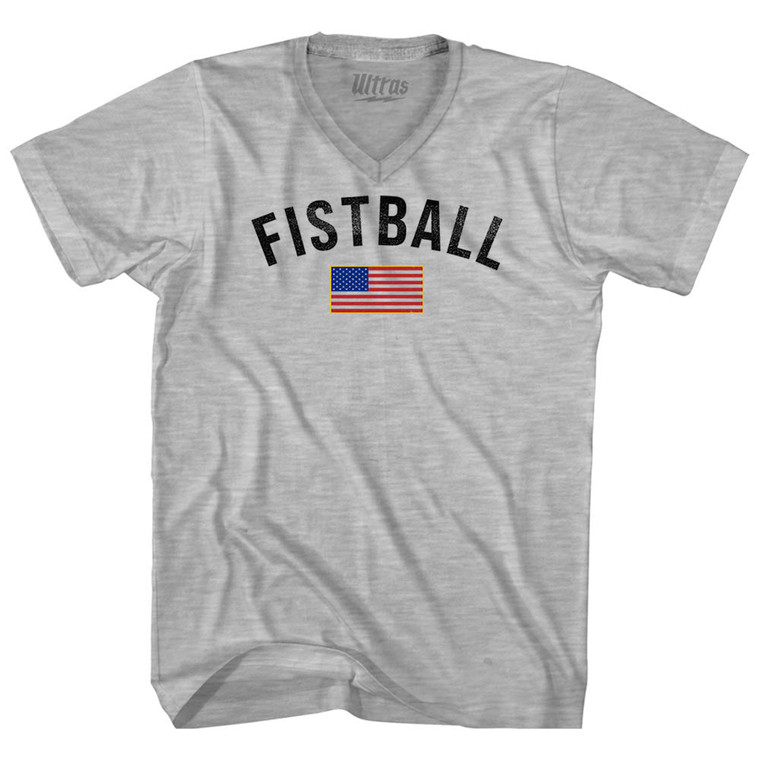 United States of America Fistball Country Flag Adult Cotton V-neck T-shirt - Grey Heather