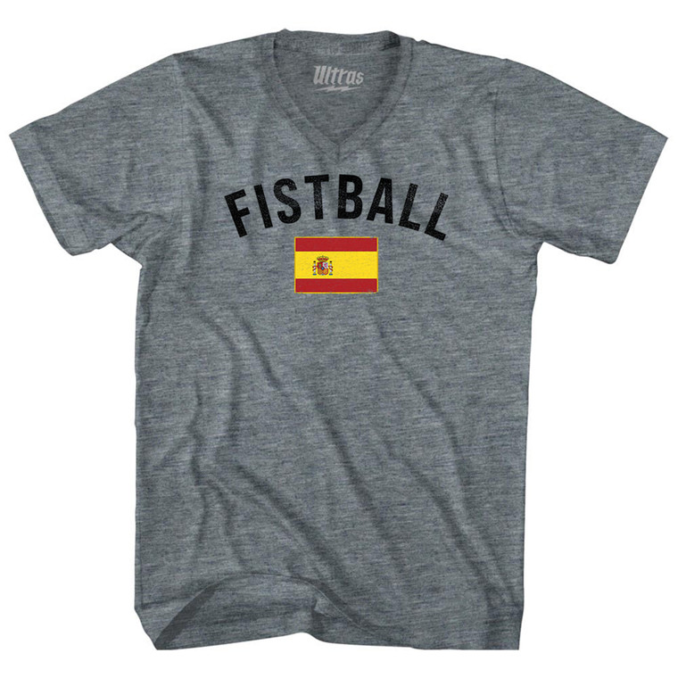 Spain Fistball Country Flag Tri-Blend V-neck Womens Junior Cut T-shirt - Athletic Grey