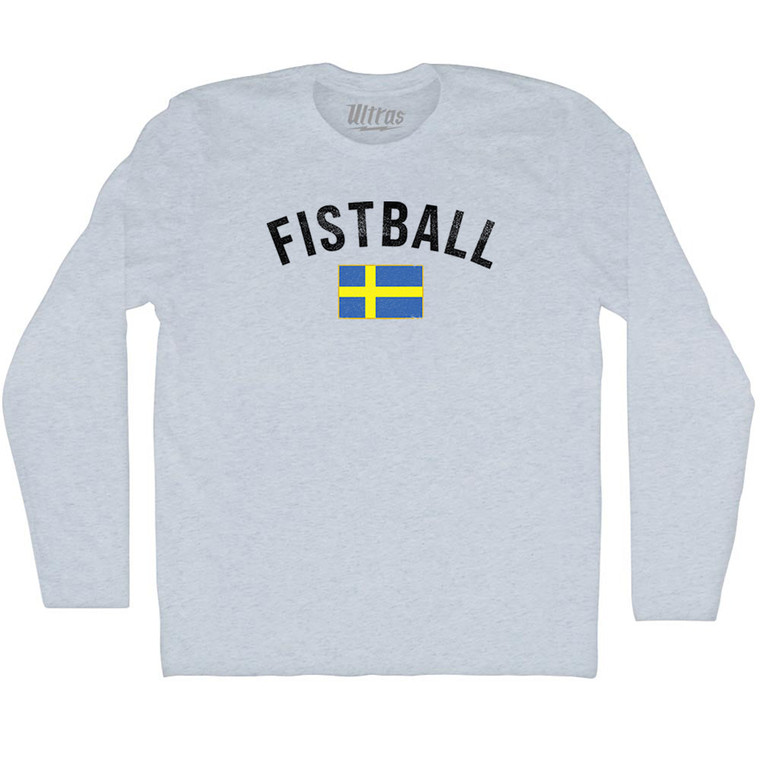 Sweden Fistball Country Flag Adult Tri-Blend Long Sleeve T-shirt - Athletic White