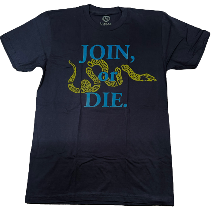 Adult MEDIUM- JOIN OR DIE- Navy T-shirt- Final Sale RTG