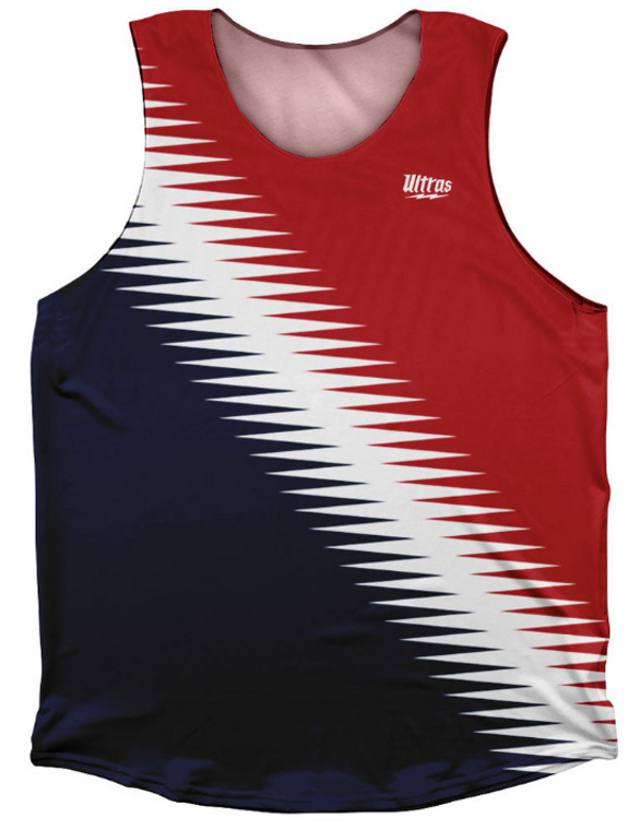 Adult SMALL- Lightning-Fast Pattern Athletic Tank Top - Navy White Red- Final Sale T2