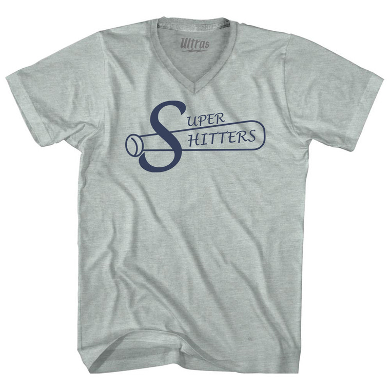 Super Hitters Adult Tri-Blend V-neck T-shirt - Athletic Cool Grey