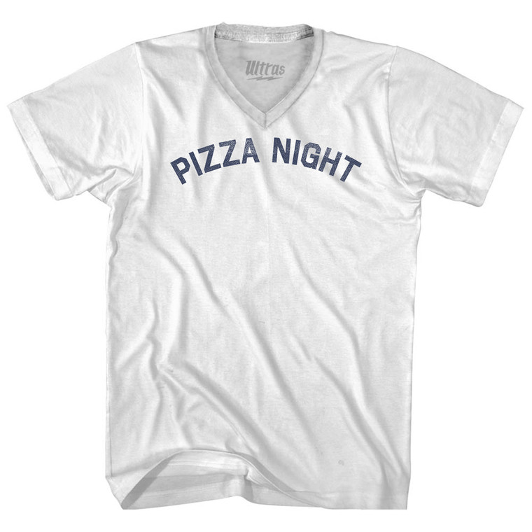 Pizza Night Adult Tri-Blend V-neck T-shirt - White