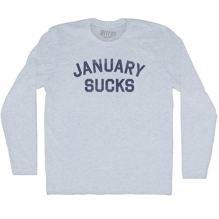 January Sucks Adult Tri-Blend Long Sleeve T-shirt - Athletic White