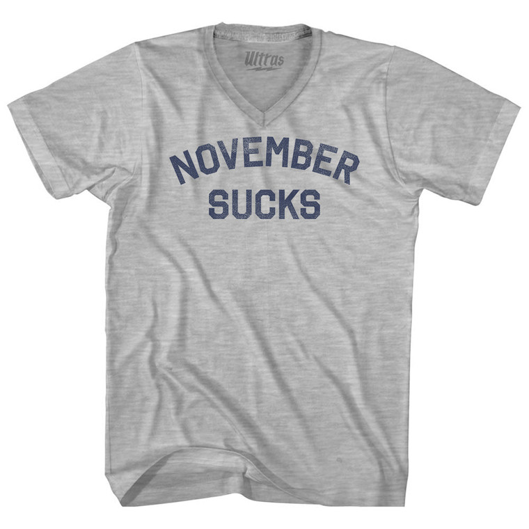 November Sucks Adult Cotton V-neck T-shirt - Grey Heather