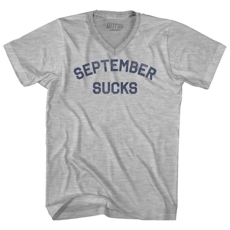 September Sucks Adult Cotton V-neck T-shirt - Grey Heather