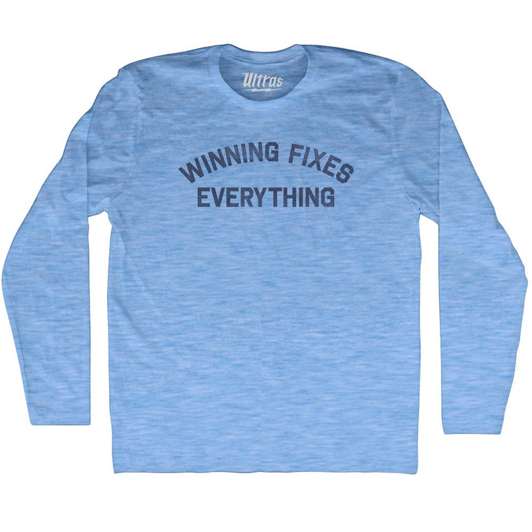 Winning Fixes Everything Adult Tri-Blend Long Sleeve T-shirt - Athletic Blue
