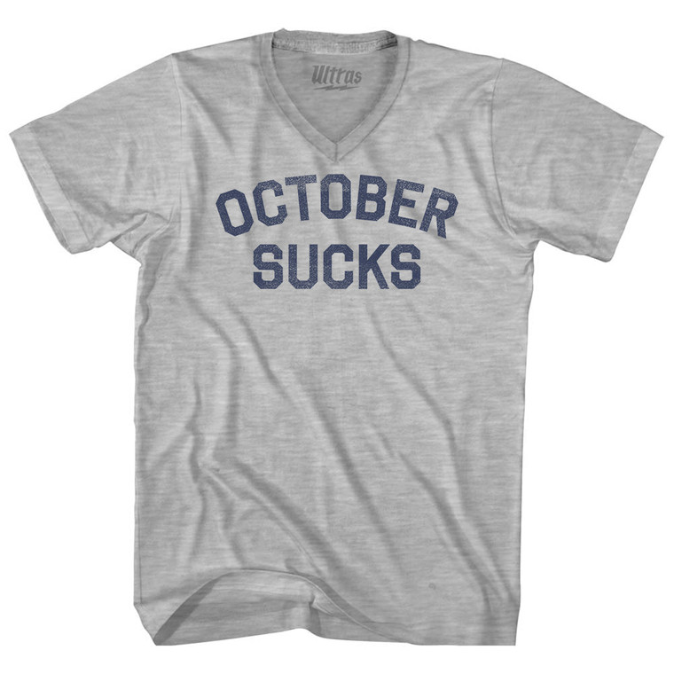 October Sucks Adult Cotton V-neck T-shirt - Grey Heather