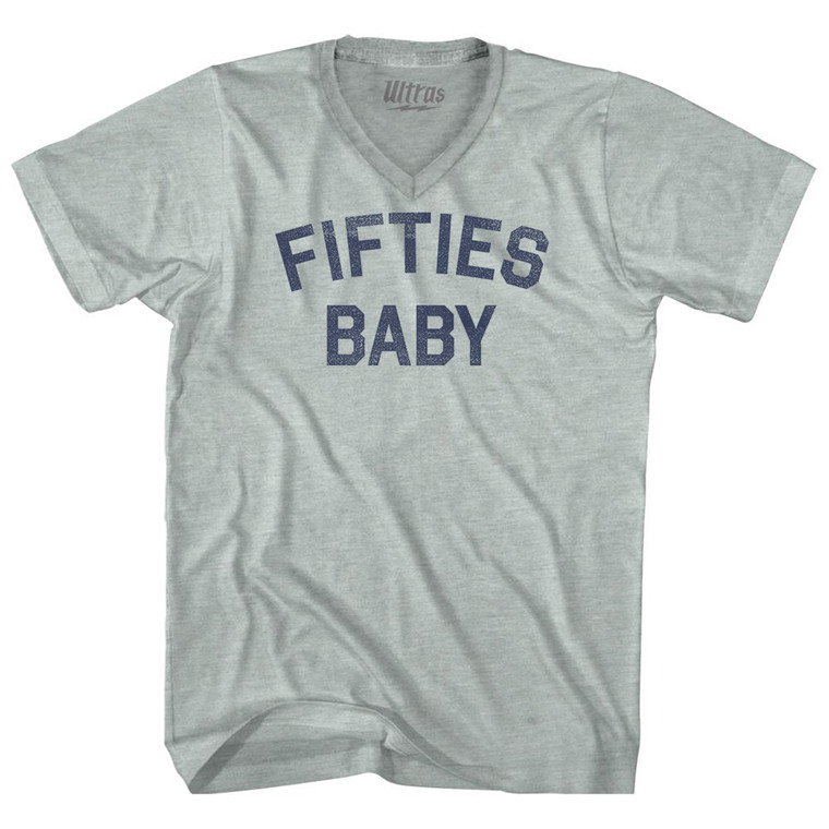 Fifties Baby Adult Tri-Blend V-neck T-shirt - Athletic Cool Grey