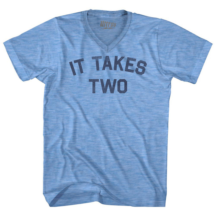 It Takes Two Adult Tri-Blend V-neck T-shirt - Athletic Blue