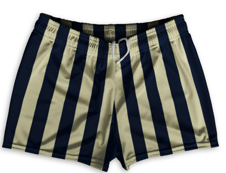 YOUTH MEDIUM- Navy Blue & Vegas Gold Vertical Stripe Shorty Short Gym Shorts 2.5" Inseam- Final Sale ZT44