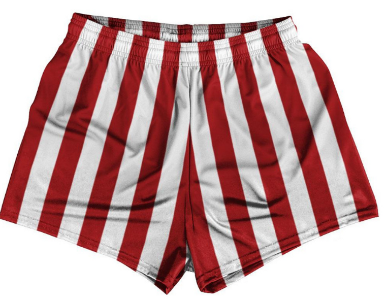 X-LARGE- Dark Red & White Vertical Stripe Womens & Girls Sport Shorts End Made In USA - Dark Red & White- Final Sale SXL2