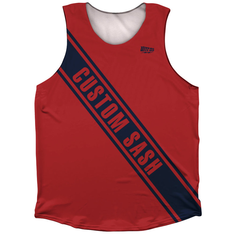 Custom Sash Athletic Tank Top - Red Dark And Blue Navy