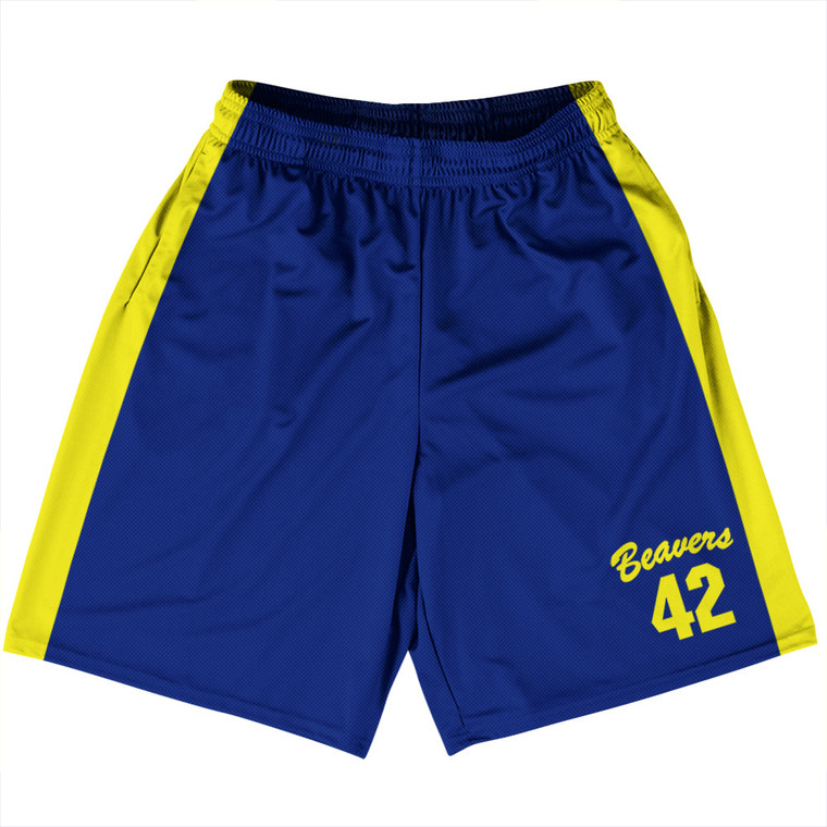 Teen Wolf Beavers Basketball Practice Shorts Made In USA - Blue Yellow
