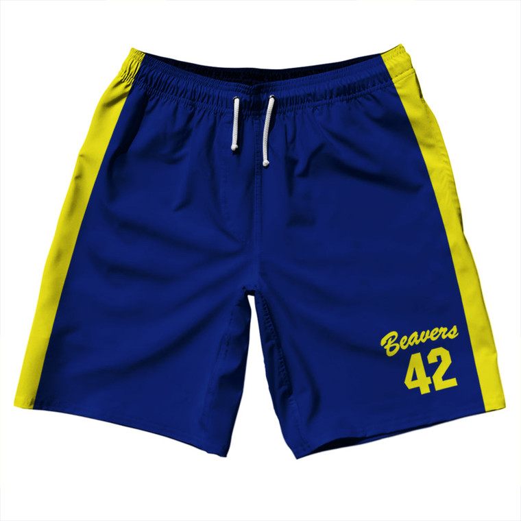 Teen Wolf Beavers 10" Swim Shorts Made in USA - Blue Yellow