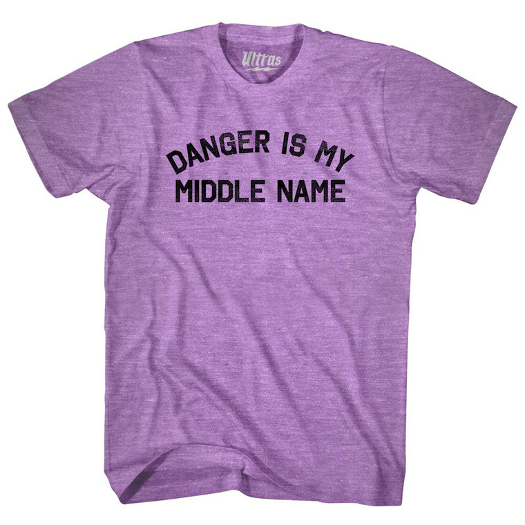 Danger Is My Middle Name Adult Tri-Blend T-shirt - Athletic Purple