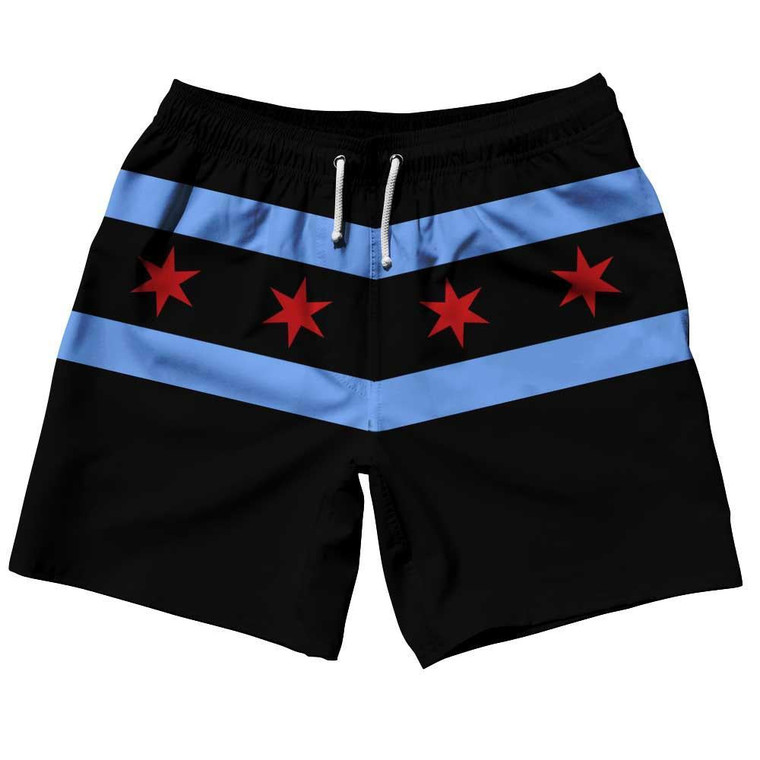 Chicago Flag Black Swim Shorts 7.5" - Black