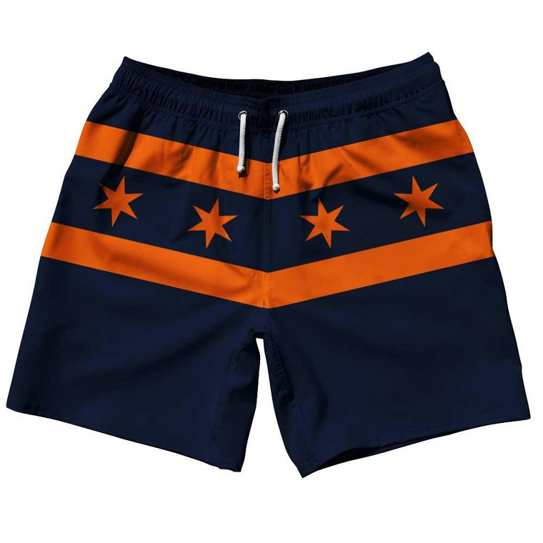 Chicago Flag Navy & Orange Swim Shorts 7.5" - Navy & Orange