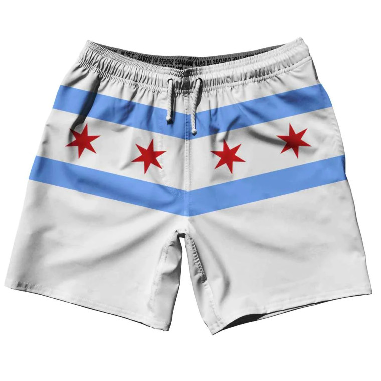 Chicago Flag White Swim Shorts 7.5" - White