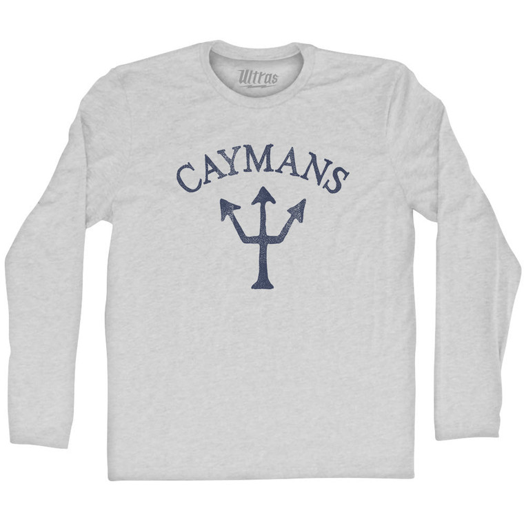 Caymans Trident Adult Cotton Long Sleeve T-shirt - Grey Heather