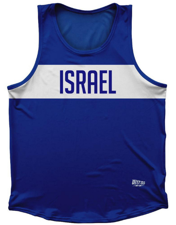 ADULT MEDIUM- Israel Country Finish Line Sport Tank Top Made In USA - Blue- Final Sale SM2