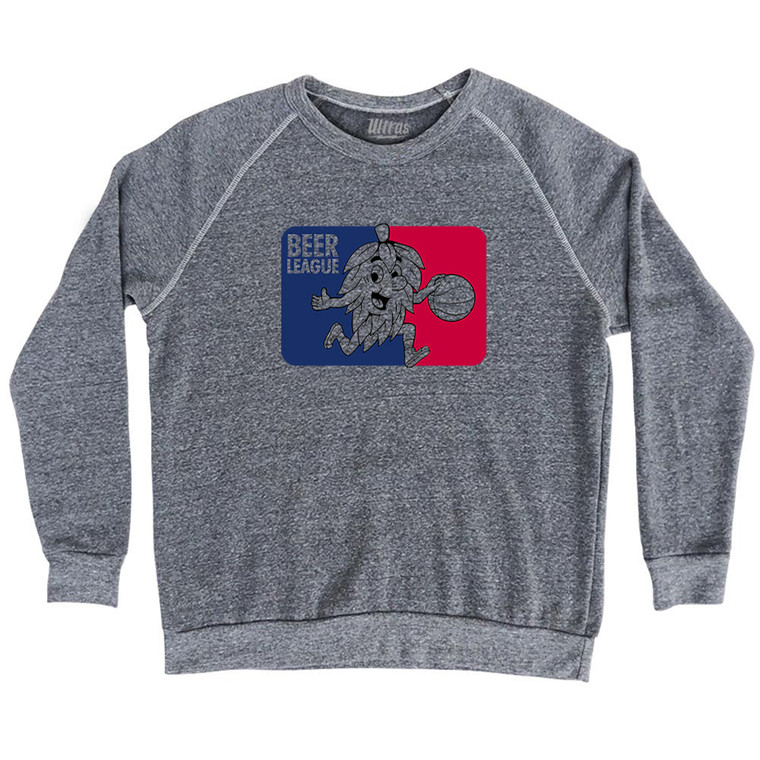Beer League Hops Playing Basketball Logo Adult Tri-Blend Sweatshirt - Athletic Grey