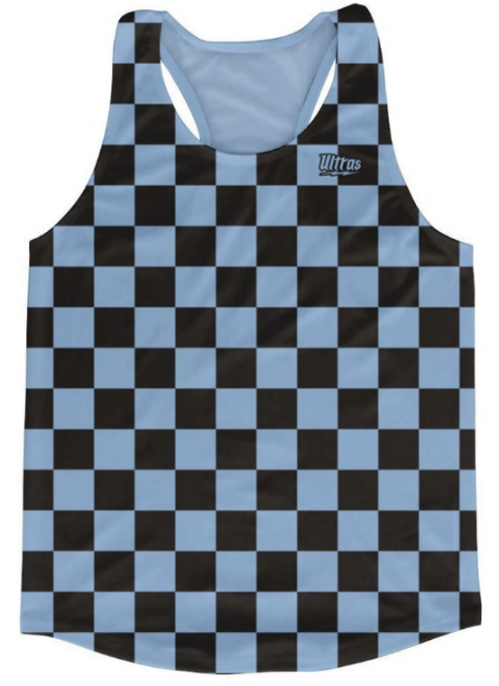 ADULT MEDIUM- Blue & Black Checkerboard Running Tank Top Racerback Track and Cross Country Singlet Jersey Made In USA-Blue & Black- Final Sale  SM1