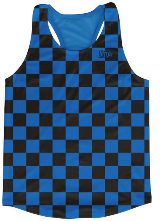 ADULT MEDIUM- Royal & Black Checkerboard Running Tank Top Racerback Track and Cross Country Singlet Jersey Made In USA - Royal & Black- Final Sale SM2