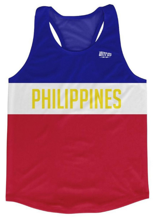 ADULT LARGE- Philippines Country Finish Line Running Tank Top Racerback Track and Cross Country Singlet Jersey Made In USA - Blue Red White- Final Sale  SL19