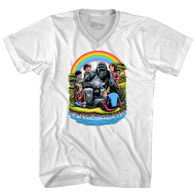 Harambe In Heaven Adult Tri-Blend V-neck T-shirt - White