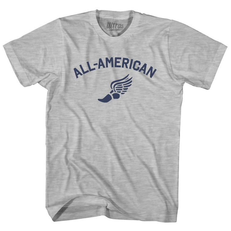 All-American Running Track Winged Foot Womens Cotton Junior Cut T-Shirt - Grey Heather