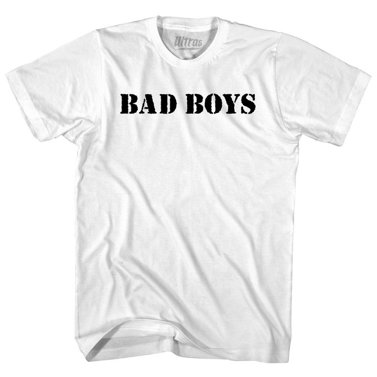 Bad Boys Stencil Font Adult Cotton T-shirt - White