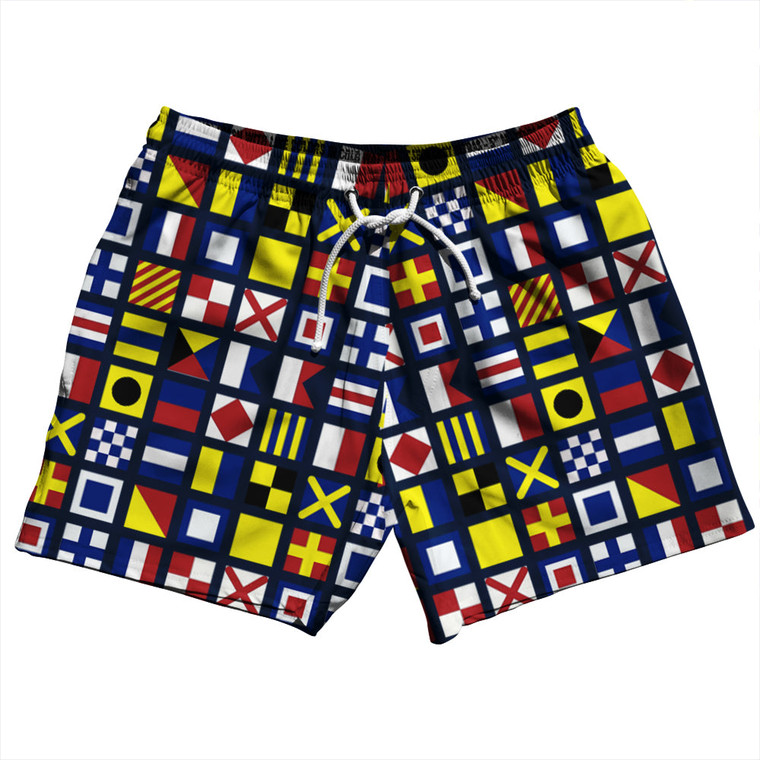 Nautical Sailing Flags 5" Swim Shorts Made in USA - Navy