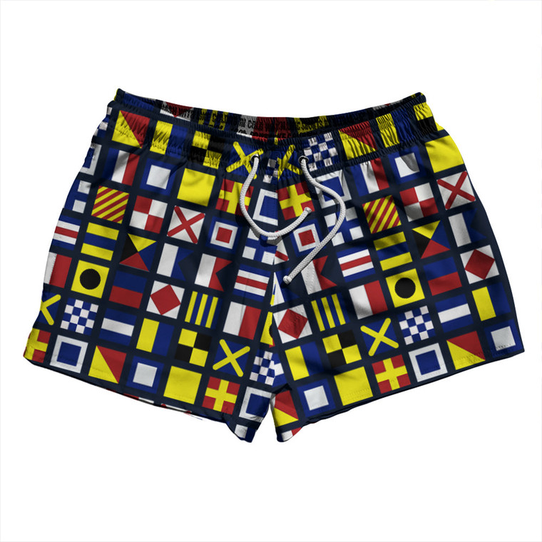 Nautical Sailing Flags 2.5" Swim Shorts Made in USA - Navy