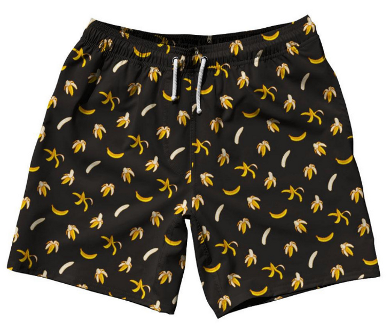 ADULT 3X-LARGE- Banana Black 7.5" Swim Shorts Made in USA - Black- Final Sale ZT44